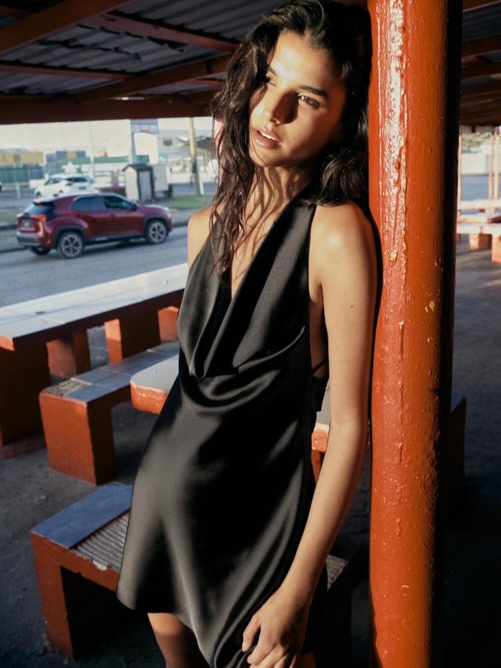 ZARA SATIN OPEN BACK DRESS